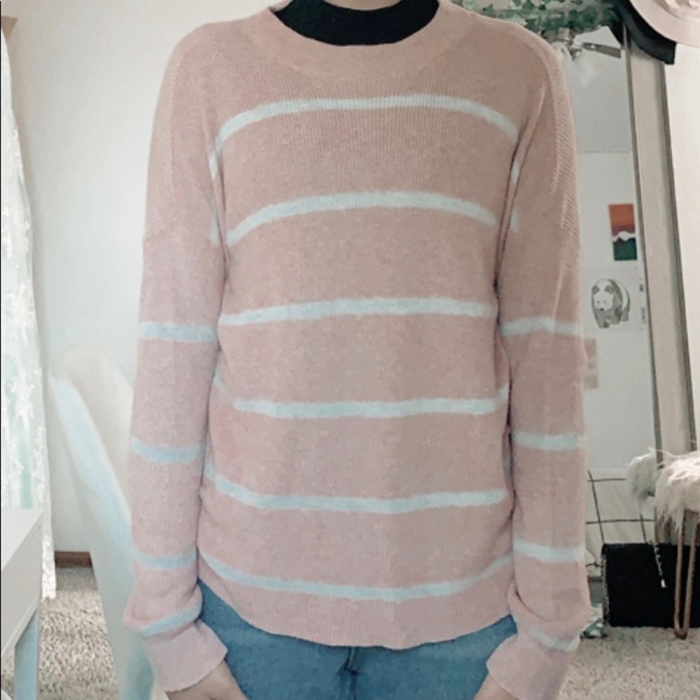 American eagle pink long sleeve with stripes